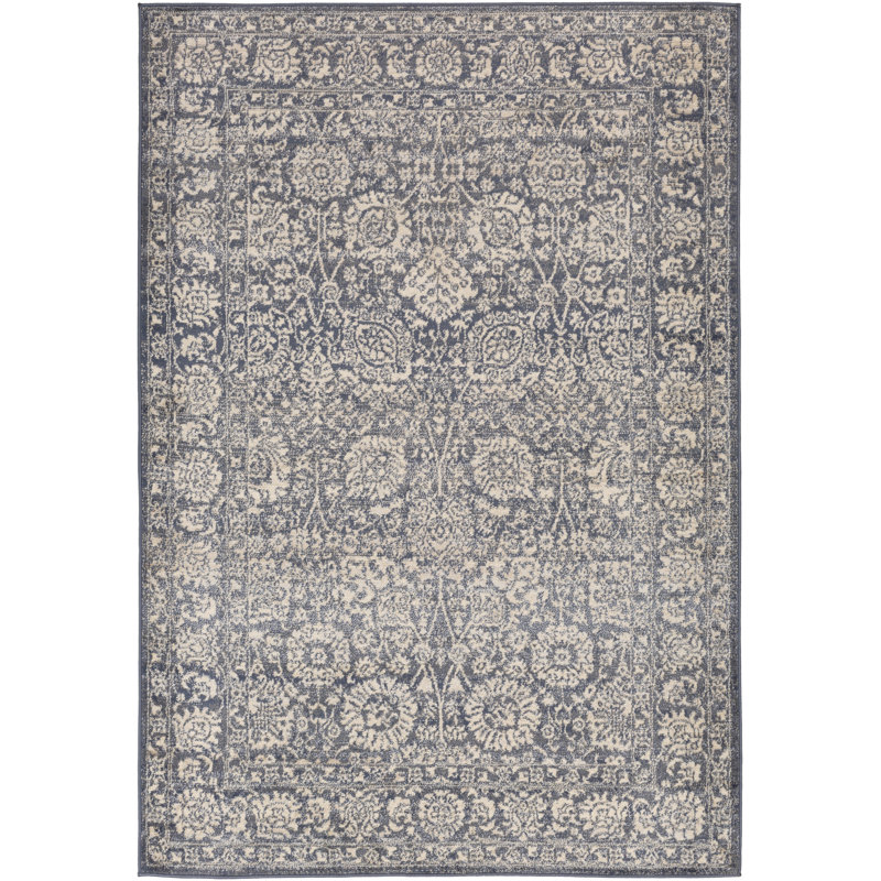 Bungalow Rose Mcveigh Distressed Traditional Denim/Charcoal Area Rug